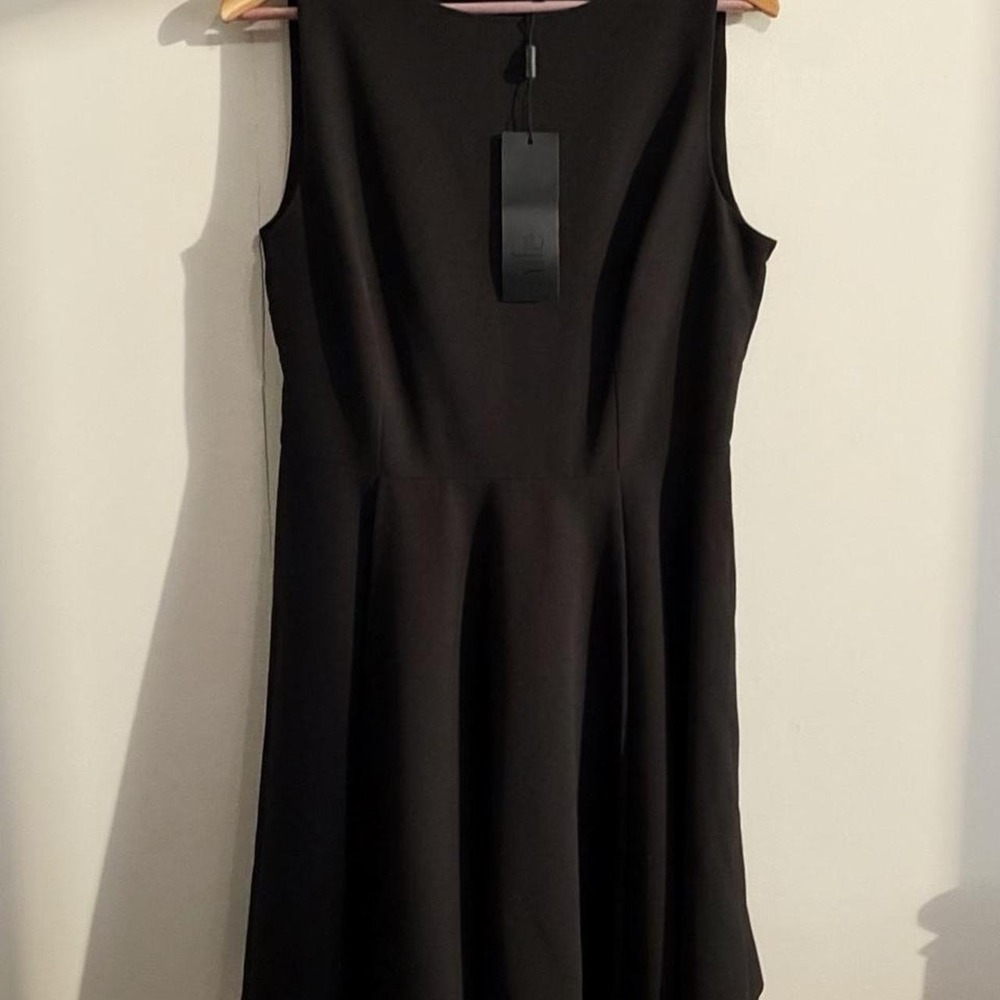 Women's Black Round Neck Lined Sleeveless Fit & Flare Dress US14